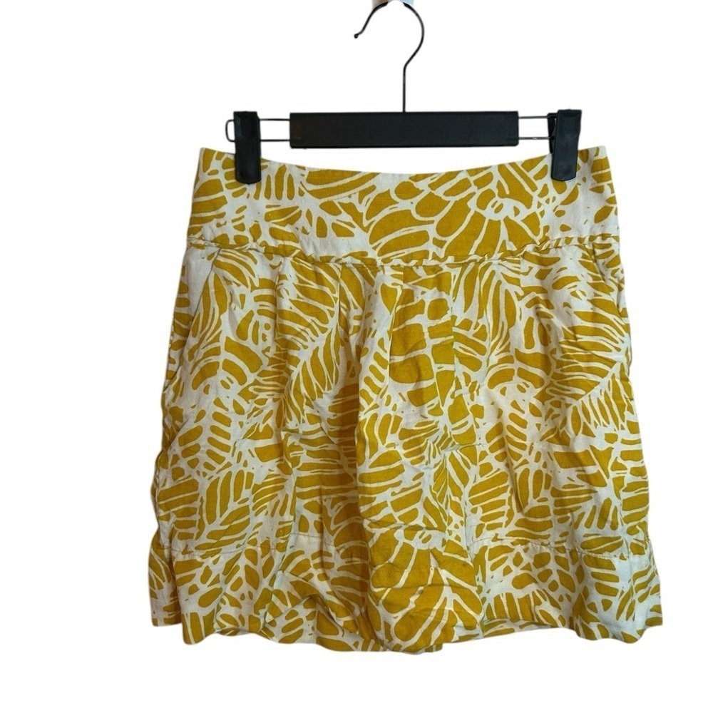 Loft Golden Yellow Tropical Print Linen Skirt